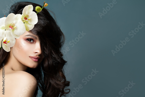 Beautiful Brunette Woman With Healthy Skin Dark Wavy Hair And