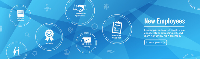 Wall Mural - New Employee Hiring Process icon set  w handbook, checklist, etc