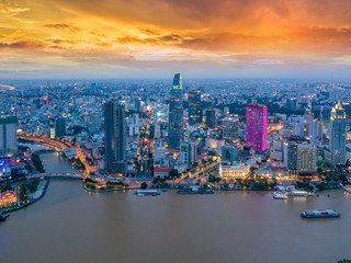 Wall Mural - aerial view of ho chi minh city skyline and skyscrapers in center of heart business at ho chi minh c