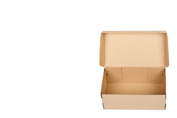 Brown cardboard box for packaging and delivery, isolated on white background, copy space template