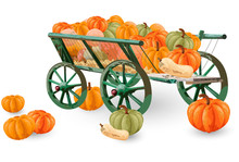 Pumpkins Cart Vector Isolated On White. Fall Season Elements