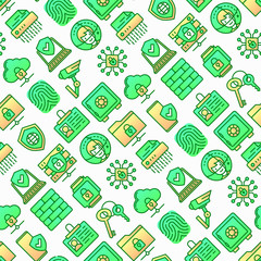 Wall Mural - security and protection seamless pattern with thin line icons: mobile security, fingerprint, firewal