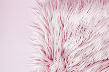 Pink Fluffy Fur Background.  Flat Lay, Top View