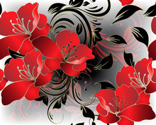 Modern Floral 3d Red Flowers Vector Seamless Pattern. Beautiful