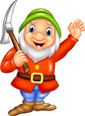 Wall Mural - Cartoon happy dwarf miner