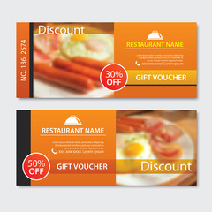 Wall Mural - Discount voucher breakfast template design. Set of fried egg, bacon,  sausage.