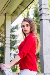 Wall Mural - Portrait of a girl. dressed in a red jacket.