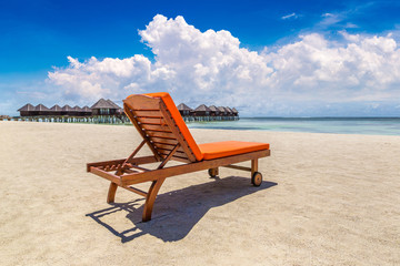 Wooden sunbed in the Maldives