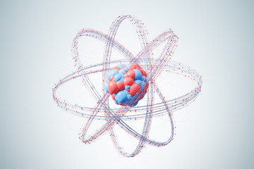 red blue atom nucleus over gray background