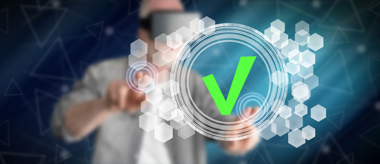 Wall Mural - man touching a validation process concept