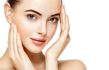Wall Mural - beautiful woman face portrait beauty skin care concept. isolated on white