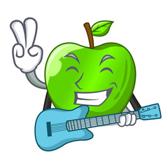 With guitar perfect fresh green apple on cartoon