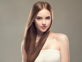 Healthy hair long smooth brunette hairstyle woman beauty