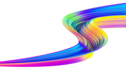 Wall Mural - 3D abstract background with bright holographic twisted shape in motion