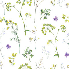 Leinwandbilder - Watercolor summer seamless pattern of yellow wildflowers