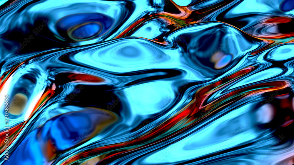 Abstract liquid background, holographic surface, reflection, spectrum. - obrazy, fototapety, plakaty 