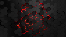 Technological Hexagonal Background With Red Neon Illumination