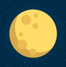 Moon In Flat Dasign Style. Night Space Astronomy And Nature Moon Icon. Gibbous Vector On Dark Background. Cartoon Planet Moon Icon. Science Astronomy Earth Satellite In Space