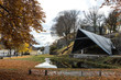 Oslo Akershus festning fortress garden park, view from parkway alley boulevard avenue with autumn leaves, norway, europe
