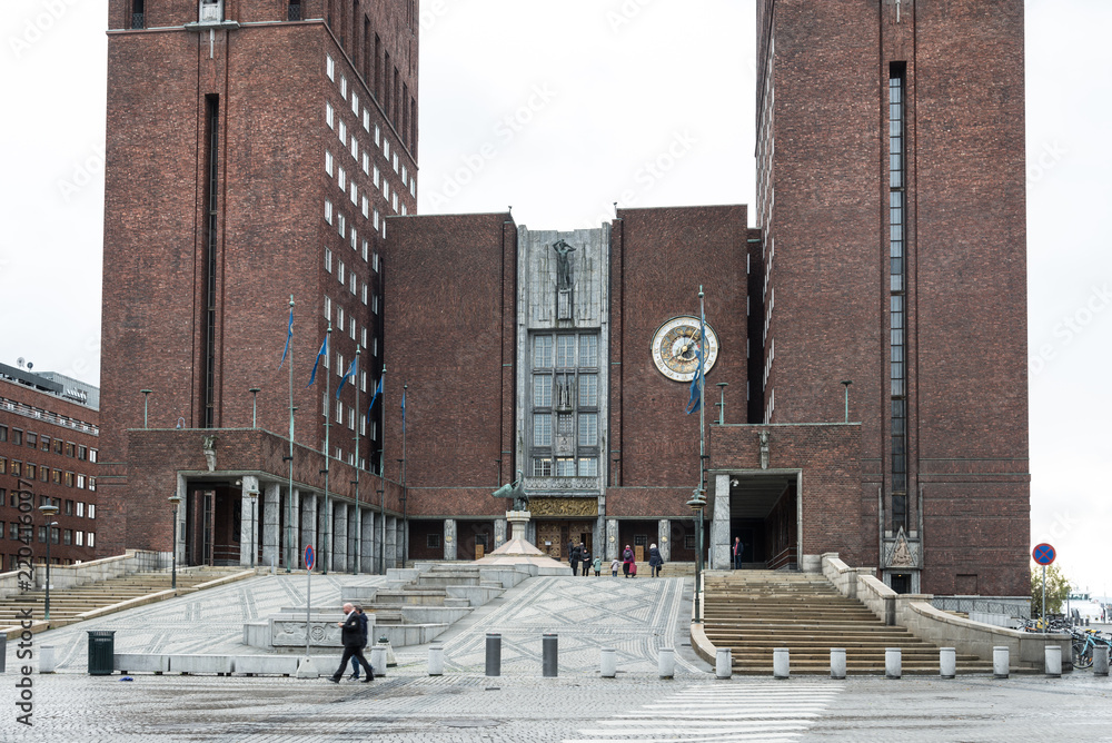 oslo radhus plassen view to the radhus town hall with people walking ...