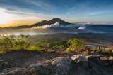 Fototapeta Sawanna - Sunrise from gunung batur with view to gunung agung mountain in bali indonesia