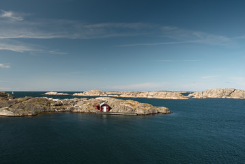 Sea landscape of a rocky coastline on the South of Sweden. Southern coastline of Sweden of rocky islands.