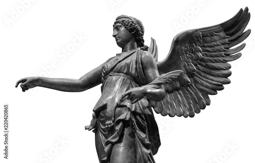Cuadros en Lienzo Beautiful young woman angel statue isolated on white background