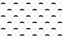 Father's Day Background. Black Mustache With Dots - Cute Seamless Vector Pattern. Little Man Party Backdrop. Simple And Modern Hipster White Wallpaper. Male Beard. Boy Style