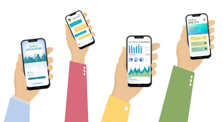 Wall Mural - mobile phones in hand with different screens