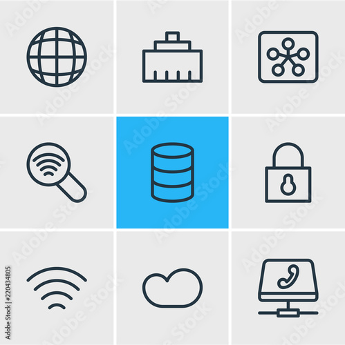 Fotografía Vector illustration of 9 network icons line style