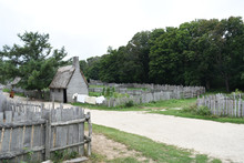 Plimoth Plantation Colonial Village With Laundry Drying