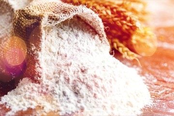 Canvas Print - Wheat ears and flour on  background