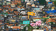Aerial view of Rio's Rocinha favela, on a sunny afternoon.
