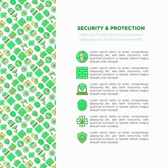 Wall Mural - security and protection concept with thin line icons: mobile security, fingerprint, badge, firewall,
