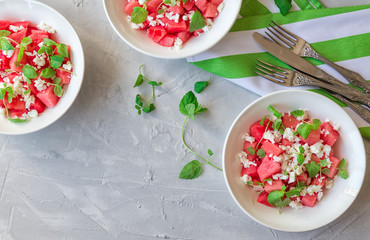 Wall Mural - Salad with watermelon, feta cheese and mint