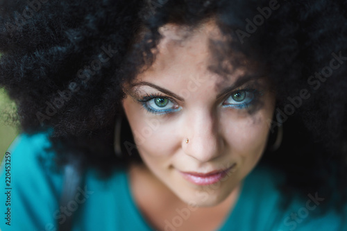 Sensual Close Up Portrait Of Young Pretty Woman With African Curly