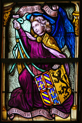 Wall Mural - Stained Glass, Angel holding a Coat of Arms