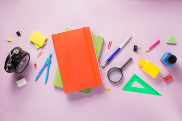 Poster - office supplies at abstract paper background