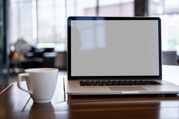 Wall Mural - mock up using laptop with blank screen computer modern