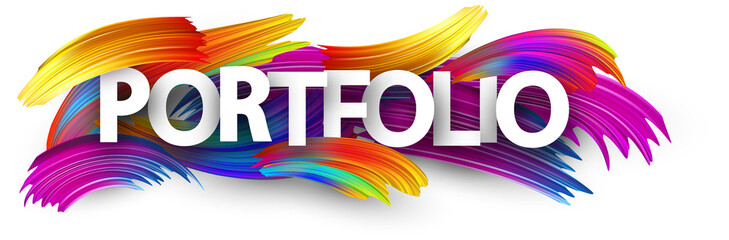 Wall Mural - Portfolio paper banner with colorful brush strokes.