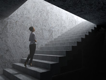 Woman Climbs The Stairs From Darkness To Light