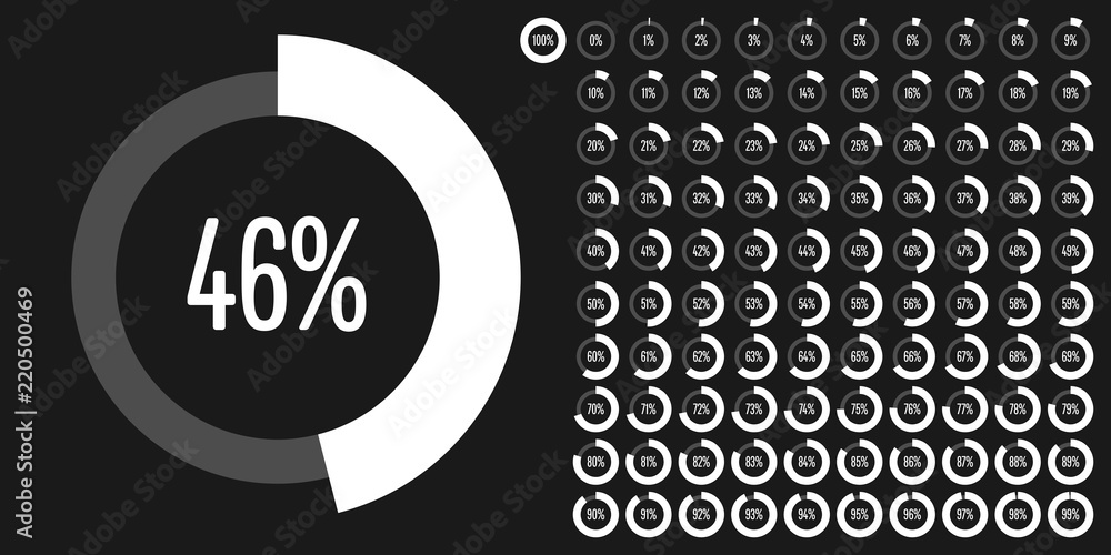Set of circle percentage diagrams from 0 to 100 ready-to-use for web ...