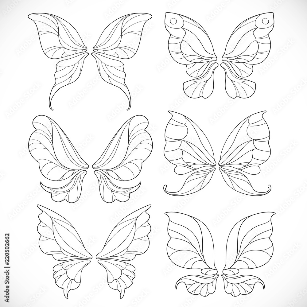 Fairy wings outlines set 1 isolated on a white background Stock Vector |  Adobe Stock, image size:1000x1000