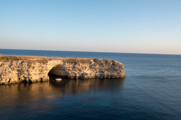 The Crimean Peninsula-Cape Tarkhankut summer is pure Black sea, rocky shore, evening light