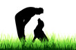 © majivecka - Vector silhouette of man who play with dog on the meadow.