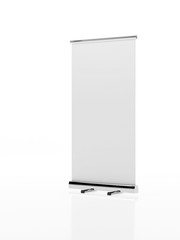 Wall Mural - Outdoor Advertising Stand Banner (empty roll-up poster) - mockup template isolated on white background. 3D rendering