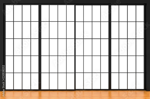 3d Rendering Modern Japanese Style Sliding Paper Door Wall