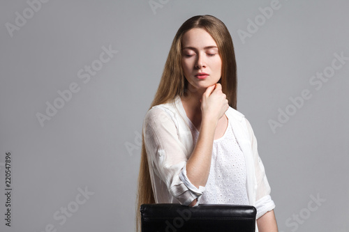 Portrait Of Clam Beautiful Young Model Actor With Long Brown Hair