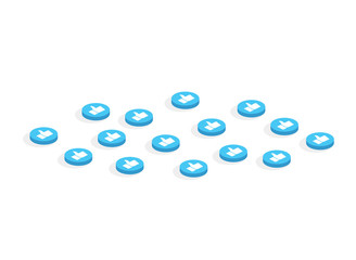 Wall Mural - like and heart isometric. live stream video, chat, likes. social nets blue thumb up like and red hea