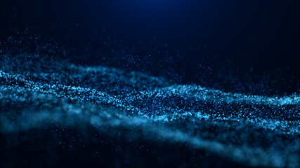 Fototapete - Wave of particles. Abstract particle. Data visualization. Abstract digital background. 4k rendering.